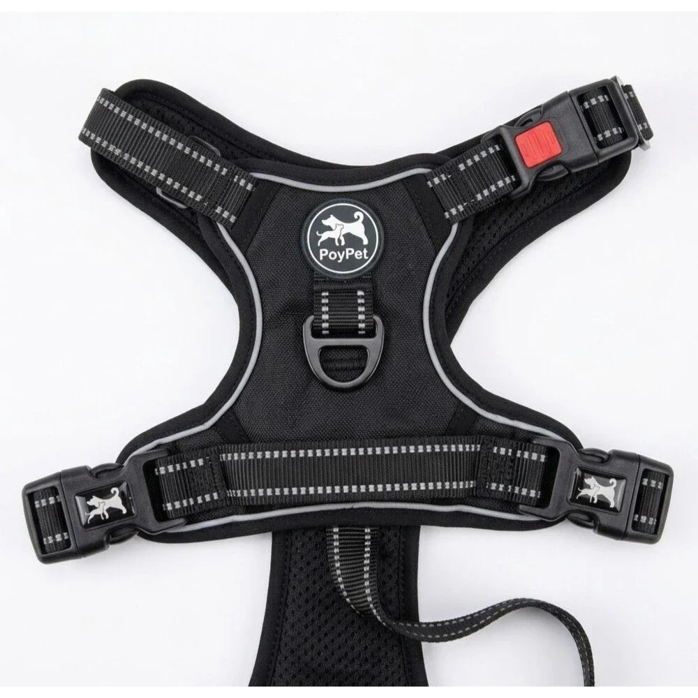 PoyPet Soft/Vest Dog Harness Size L Black Nylon Adjustable Padded